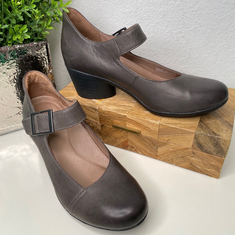 Dansko Roxanne‎ Mary Jane Gray Leather Block Heel Shoes Size 38 EU/7.5-8 US